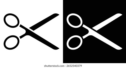 Scissor icon in flat version on black and white background