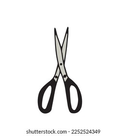 Scissor icon. Hand drawn professional pair of scissors cutting hair or needlework. Craft and scissoring flat creative scissors. Vector illustration