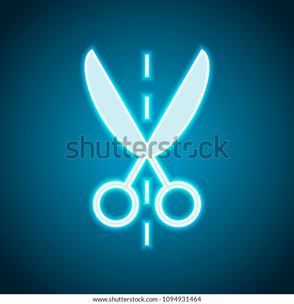 Scissor icon. Neon style. Light decoration icon.\
Bright electric symbol