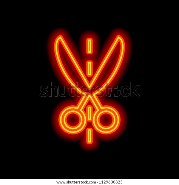 Scissor icon. Orange neon style on black background.\
Light icon