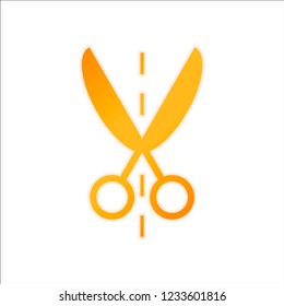 Scissor icon. Orange sign with low light on white background