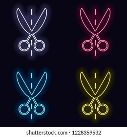 Scissor icon. Set of fashion neon sign. Casino style on dark background. Seamless pattern
