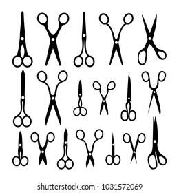 Scissor Icon Set Vector. Different Types. Opened And Closed. Hairdressing. Hair. Isolated Flat illustration
