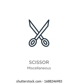 Scissor icon. Thin linear scissor outline icon isolated on white background from miscellaneous collection. Line vector sign, symbol for web and mobile