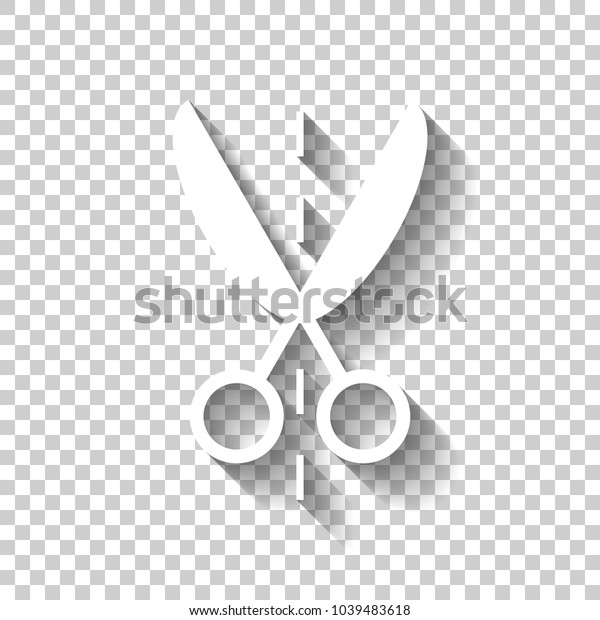 Scissor icon. White icon with shadow on\
transparent background
