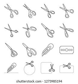 Scissor icons pack. Isolated scissor symbols collection. Graphic icons element