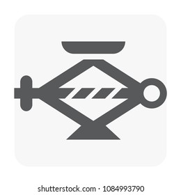 Scissor jack vector icon. Equipment tool with screw, mechanism for mechanic, garage, workshop to lift up auto car, vehicle, automobile to repair, service, fixing, maintenance i.e. change wheel, tire.
