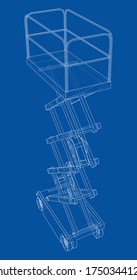 Scissor lift concept outline. Vector rendering of 3d. Wire-frame style. The layers of visible and invisible lines are separated