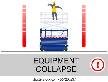 Scissor lift and elevated work platform safety tips. Flat vector.