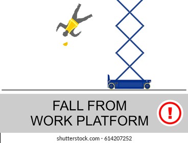 Scissor Lift And Elevated Work Platform Safety Tips. Flat Vector.