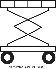 The Scissor Lift with plateform on wheel - construction illustration , vector , icon 