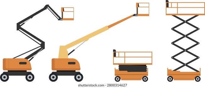 Scissor Lift Vector. Aerial Work Platform Icon. Boom Lift Equipment. Industrial Lift Machinery. Construction Access Platform