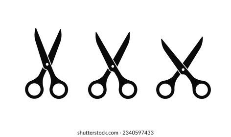 Scissor line icon set, Black scissors cut lines on