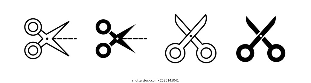 Scissor line vector filled and outlined iconss collection