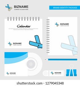 Scissor Logo, Calendar Template, CD Cover, Diary and USB Brand Stationary Package Design Vector Template