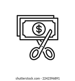 Scissor and money. Cutting price icon line style isolated on white background. Vector illustration