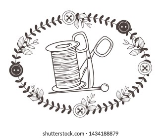 Scissor needle and thread of tailor shop design
