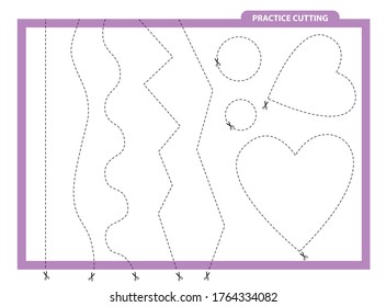 Scissor practice cutting sheet, practice cutting, learn, method to learn cutting skills, background, printable