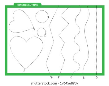 Scissor practice cutting sheet, Right hand, practice cutting, learn, method to learn cutting skills, backround, printable