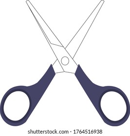 A scissor with purple handle,isolated over blank background