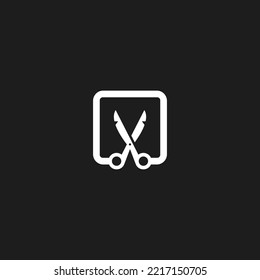 Scissor in Rectangle for Barber Shop Logo