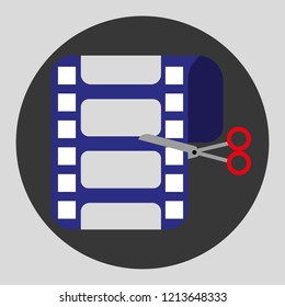 A scissor with reel depicting photo editing