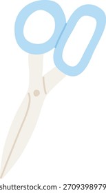Tijera con mango redondeado y hoja larga en estilo gráfico plano. Herramienta de corte de oficina dibujada con Formas limpias y bordes suaves, sombreado mínimo. Ilustración vectorial de dibujos animados