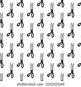 Scissor seamless pattern. Hand drawn professional pair of scissors cutting hair. Craft and scissoring. Vector print on white background