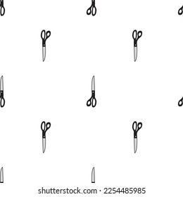 Scissor seamless pattern. Hand drawn professional pair of scissors cutting hair. Craft and scissoring. Vector print on white background