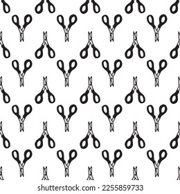 Scissor seamless pattern. Hand drawn professional pair of scissors cutting hair. Craft and scissoring. Vector print on white background