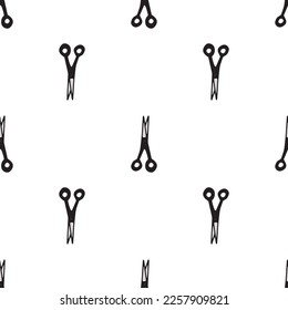 Scissor seamless pattern. Hand drawn professional pair of scissors cutting hair. Craft and scissoring. Vector print on white background