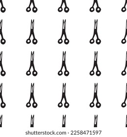 Scissor seamless pattern. Hand drawn professional pair of scissors cutting hair. Craft and scissoring. Vector print on white background