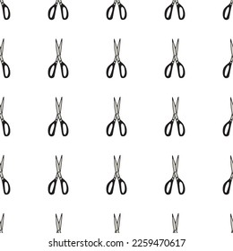 Scissor seamless pattern. Hand drawn professional pair of scissors cutting hair. Craft and scissoring. Vector print on white background
