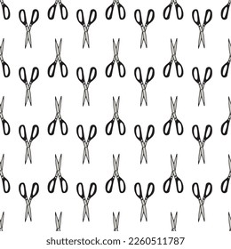 Scissor seamless pattern. Hand drawn professional pair of scissors cutting hair. Craft and scissoring. Vector print on white background