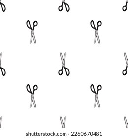 Scissor seamless pattern. Hand drawn professional pair of scissors cutting hair. Craft and scissoring. Vector print on white background