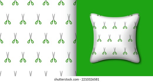 Scissor seamless pattern with pillow. Vector illustration
