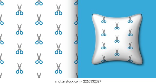 Scissor seamless pattern with pillow. Vector illustration