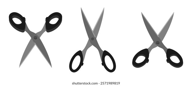 scissor set with different view, vector illustration isolated on white background.