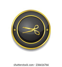 Scissor Sign Gold Vector Icon Button