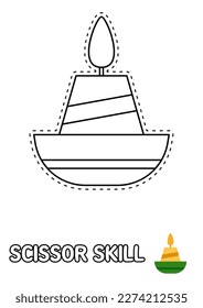 Scissor skill page with Candle for kids