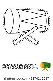 Scissor skill page with Drum for kids