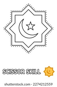 Scissor skill page with Eid Moon for kids