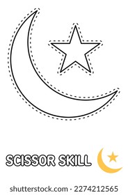 Scissor skill page with Eid Moon for kids