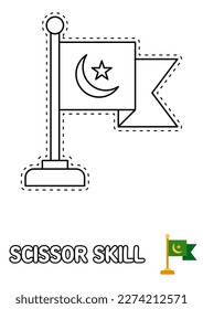 Scissor skill page with Flag for kids