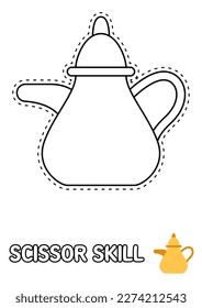 Scissor skill page with Tea Pot for kids