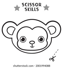 Scissor Skills and coloring. Cut and play, Cutting practice for preschool. Shape monkey, Color game for children, cycle