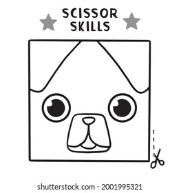 Scissor Skills and coloring. Cut and play, Cutting practice for preschool. Shape square shape dog, Color game for children