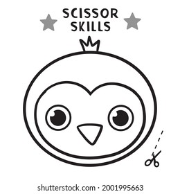 Scissor Skills and coloring. Cut and play, Cutting practice for preschool. Shape cyrcle penguin , Color game for children, 