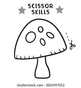 Scissor Skills and coloring. Cut and play, Cutting practice for preschool. Shape mushroom, Color game for children, easy cut out 