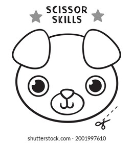 Scissor Skills and coloring. Cut and play, Cutting practice for preschool. Shape cute dog, Color game for children, easy cut out 